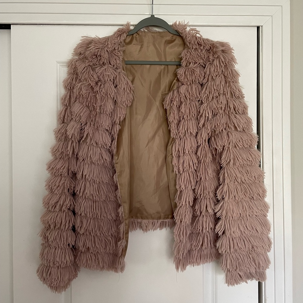 Sysea - Womens Open Front Faux Fur Cardigan Vintage Parka Shaggy Jacket Coat